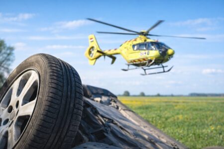 Mentőhelikopter is érkezett: árokba sodródott egy autó Bácsalmás és Bácsbokod között